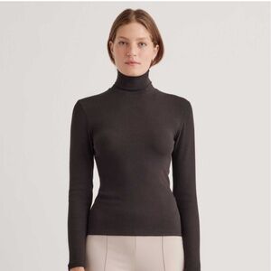 Quince Black Organic Cotton Micro-Rib Fitted Turtleneck XS